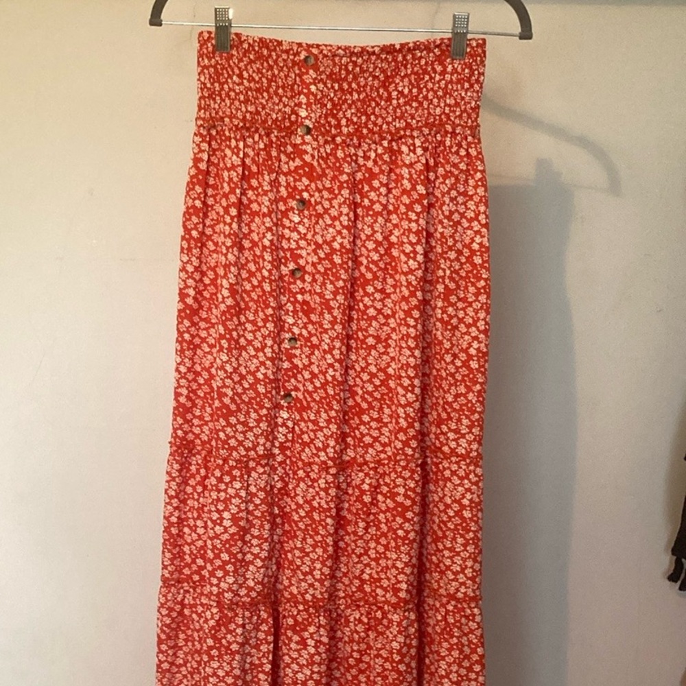Vici Red Floral Maxi Skirt